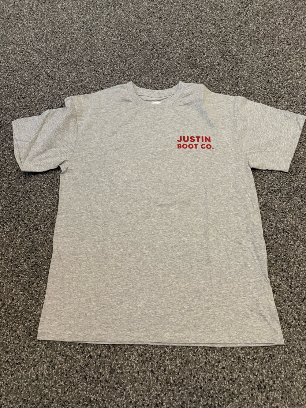 Justin Boots Light Gray Tee with Red Chest Logo